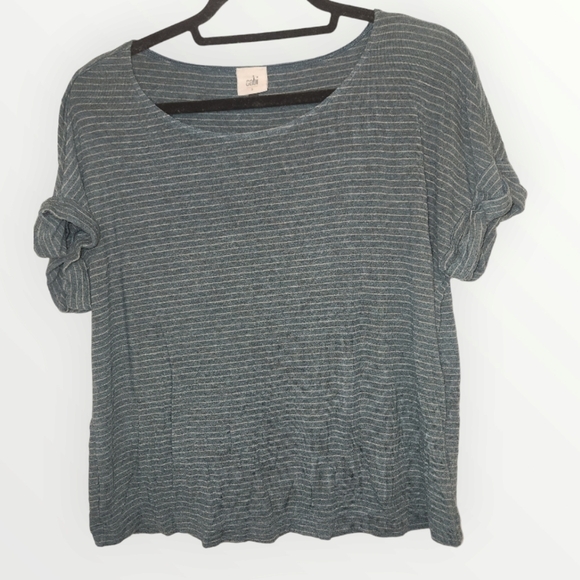 CAbi Teal Stripe Cuffed Short Sleeve Groove Tee Small - Picture 1 of 8